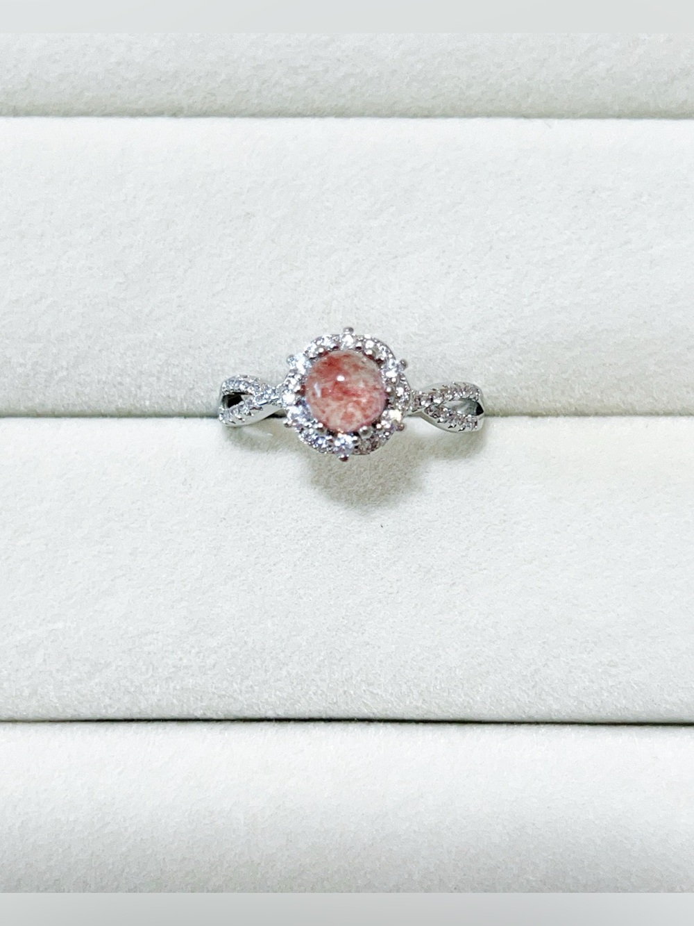 Natural Strawberry Quartz Dainty Ring | Silver Plated | Adjustable Open Ring